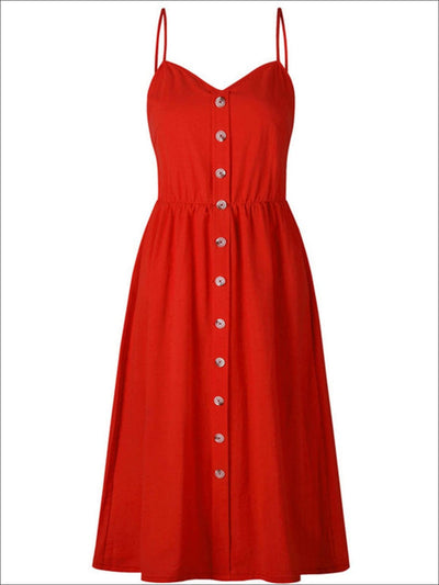 Womens Vintage Sleeveless Casual Dress With Front Pockets (Multiple Color Options) - Red / S - Womens Dresses