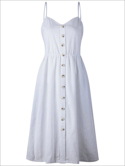 Womens Vintage Sleeveless Casual Dress With Front Pockets (Multiple Color Options) - White / S - Womens Dresses