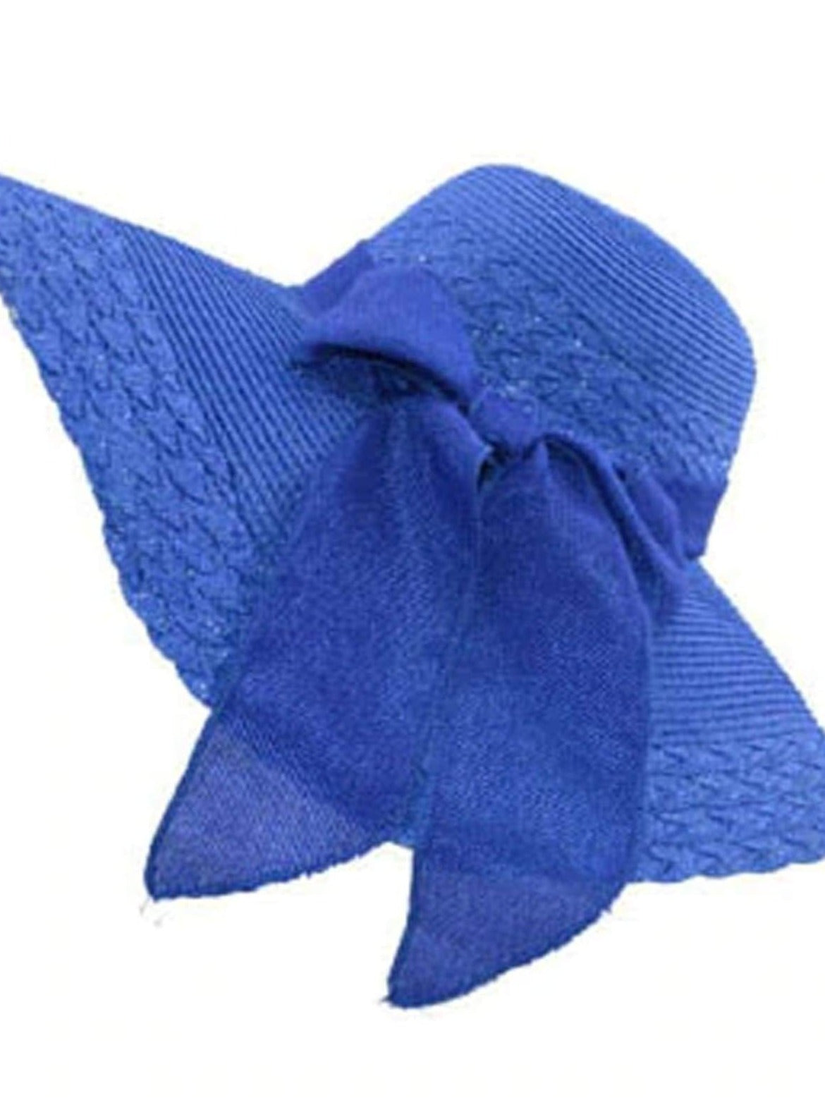 Womens Wide Brim Floppy Hat With Large Ribbon - Blue - Womens Accessories