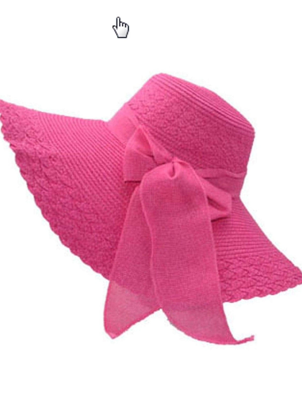 Womens Wide Brim Floppy Hat With Large Ribbon - Hot Pink - Womens Accessories