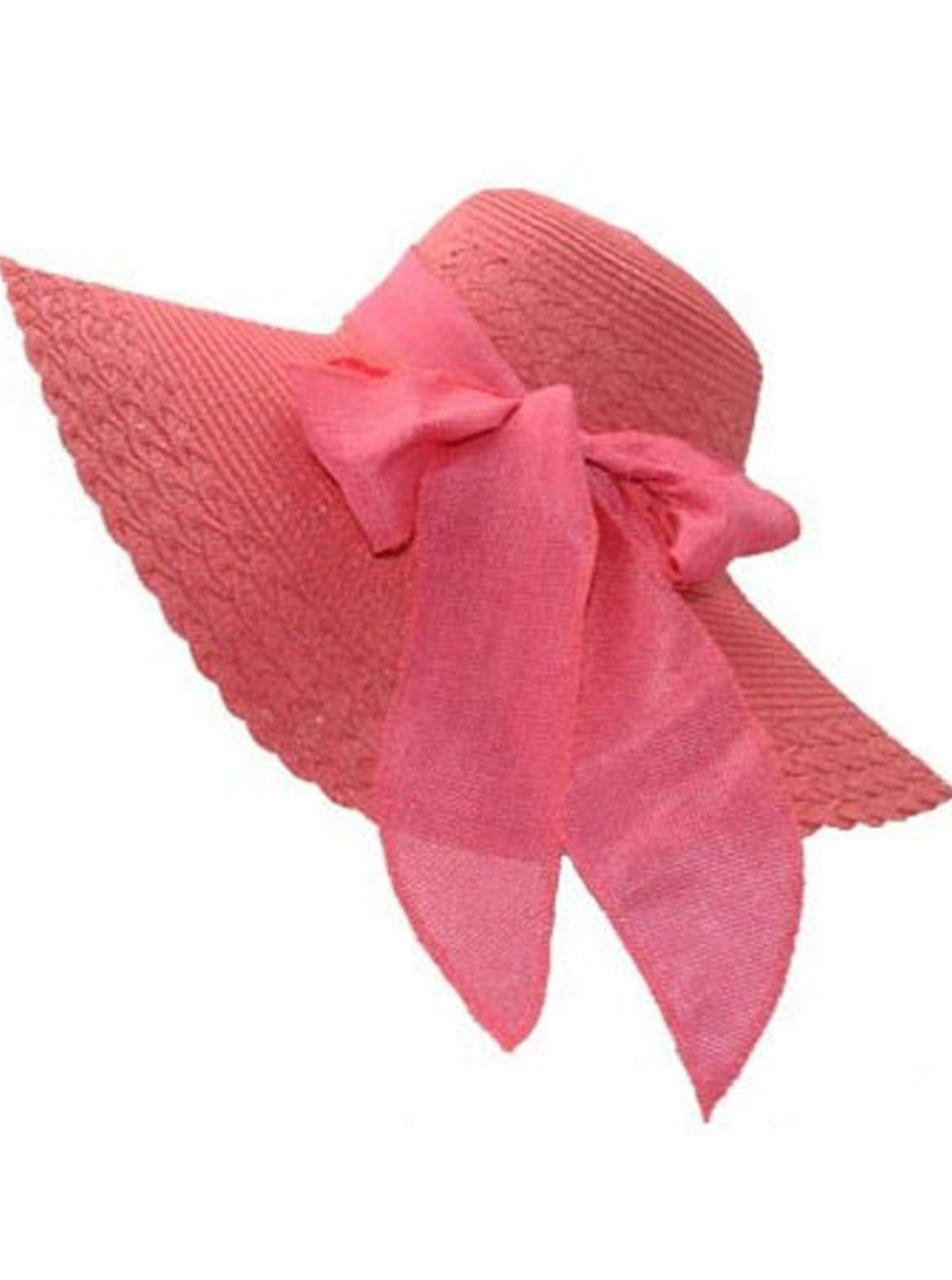 Womens Wide Brim Floppy Hat With Large Ribbon - Red - Womens Accessories