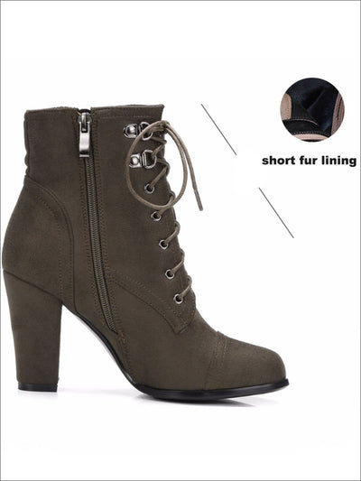 Womens Winter Lace-Up Military High Heel Boots - Womens Boots