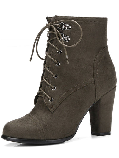 Womens Winter Lace-Up Military High Heel Boots - Womens Boots