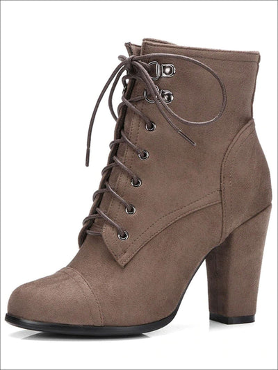 Womens Winter Lace-Up Military High Heel Boots - Beige / 4 - Womens Boots