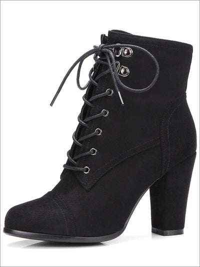 Womens Winter Lace-Up Military High Heel Boots - Black / 4 - Womens Boots
