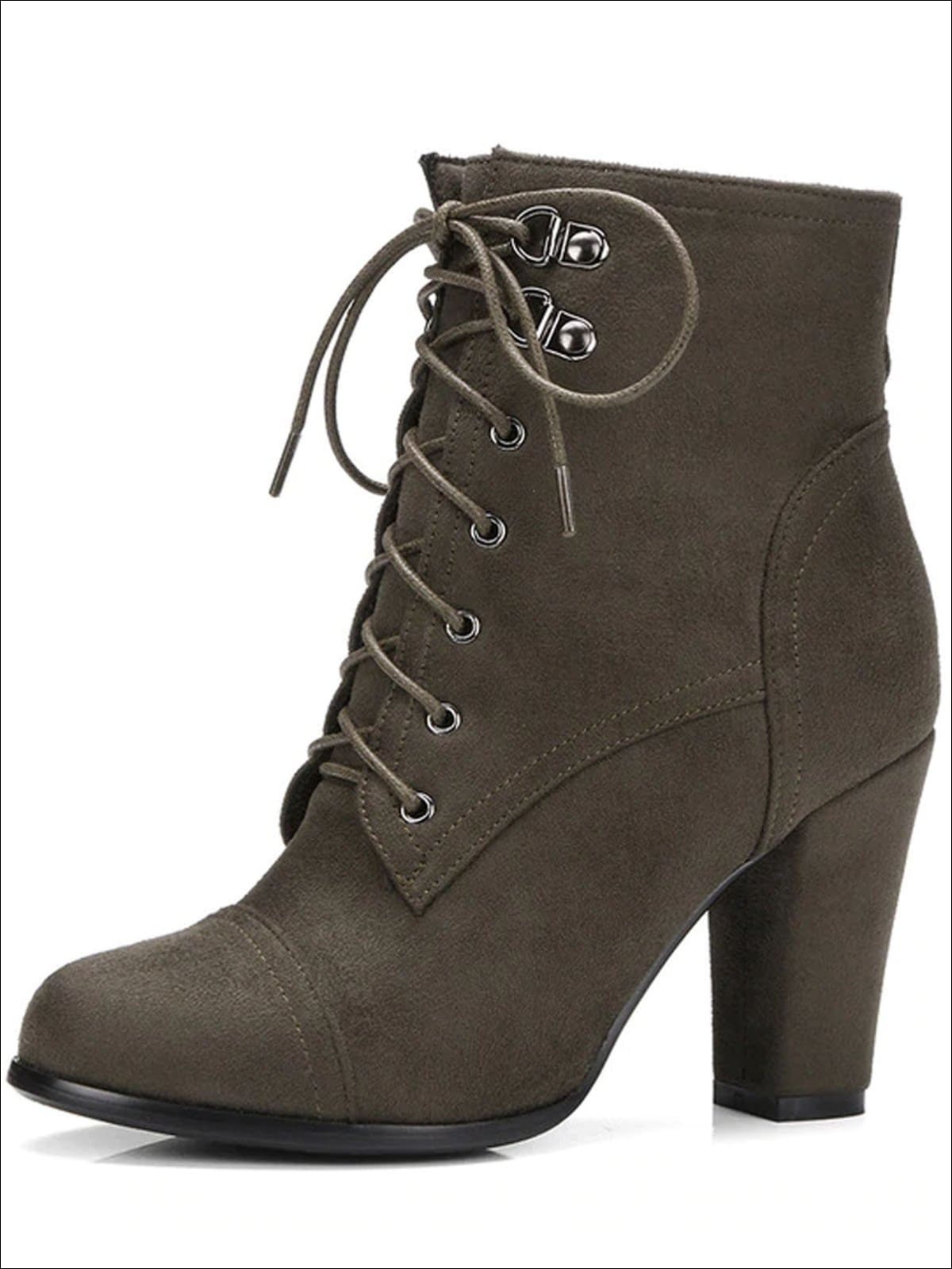 Womens Winter Lace-Up Military High Heel Boots - Green / 4 - Womens Boots
