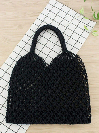 Womens Woven Hollow Out Handbag - black - Womens Accessories