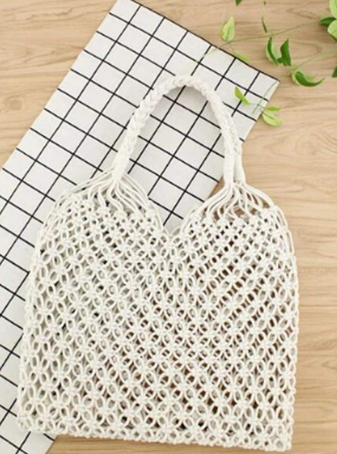 Womens Woven Hollow Out Handbag - white - Womens Accessories