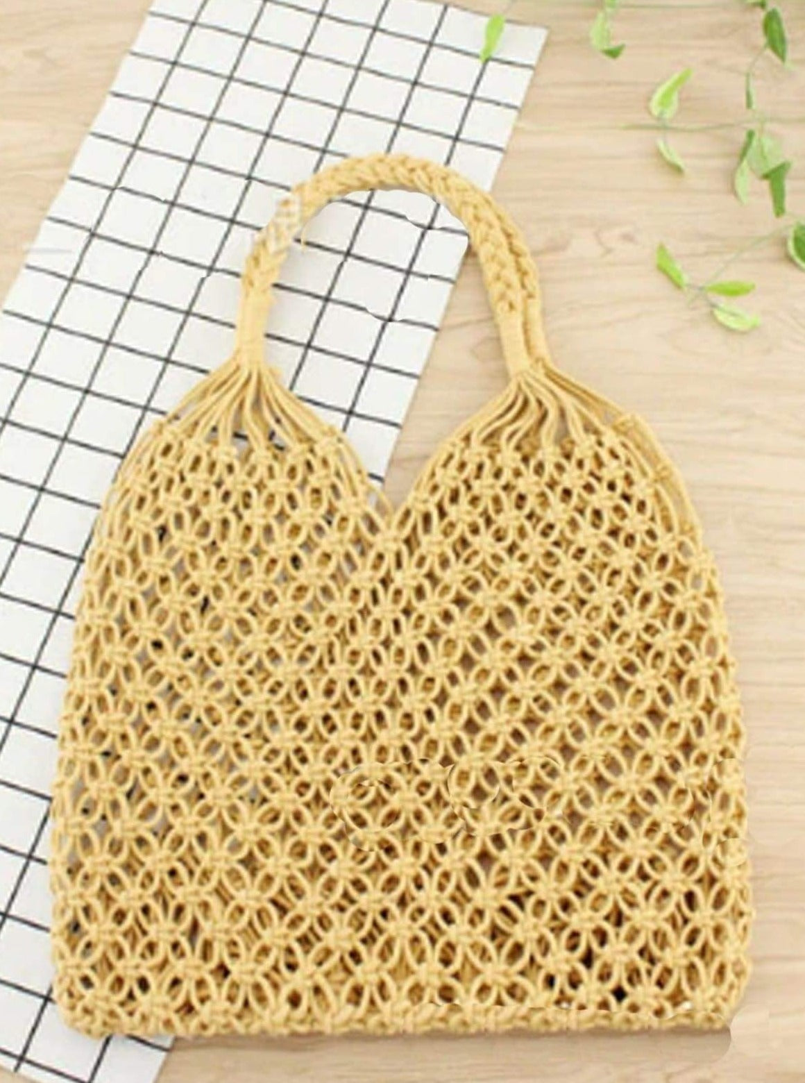 Womens Woven Hollow Out Handbag - yellow - Womens Accessories