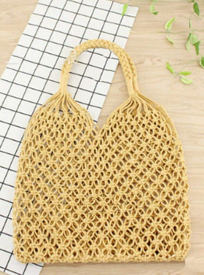Womens Woven Hollow Out Handbag - yellow - Womens Accessories