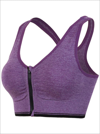 Womens Zip Up Sports Bra - Purple / S - Womens Sports Bra